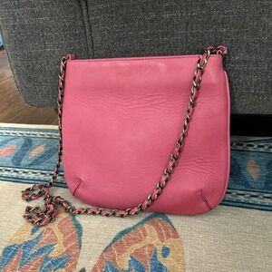 Van Eli Pink Leather Small 3 Pocket Shoulder Bag/purse With Chain Shoulder Strap